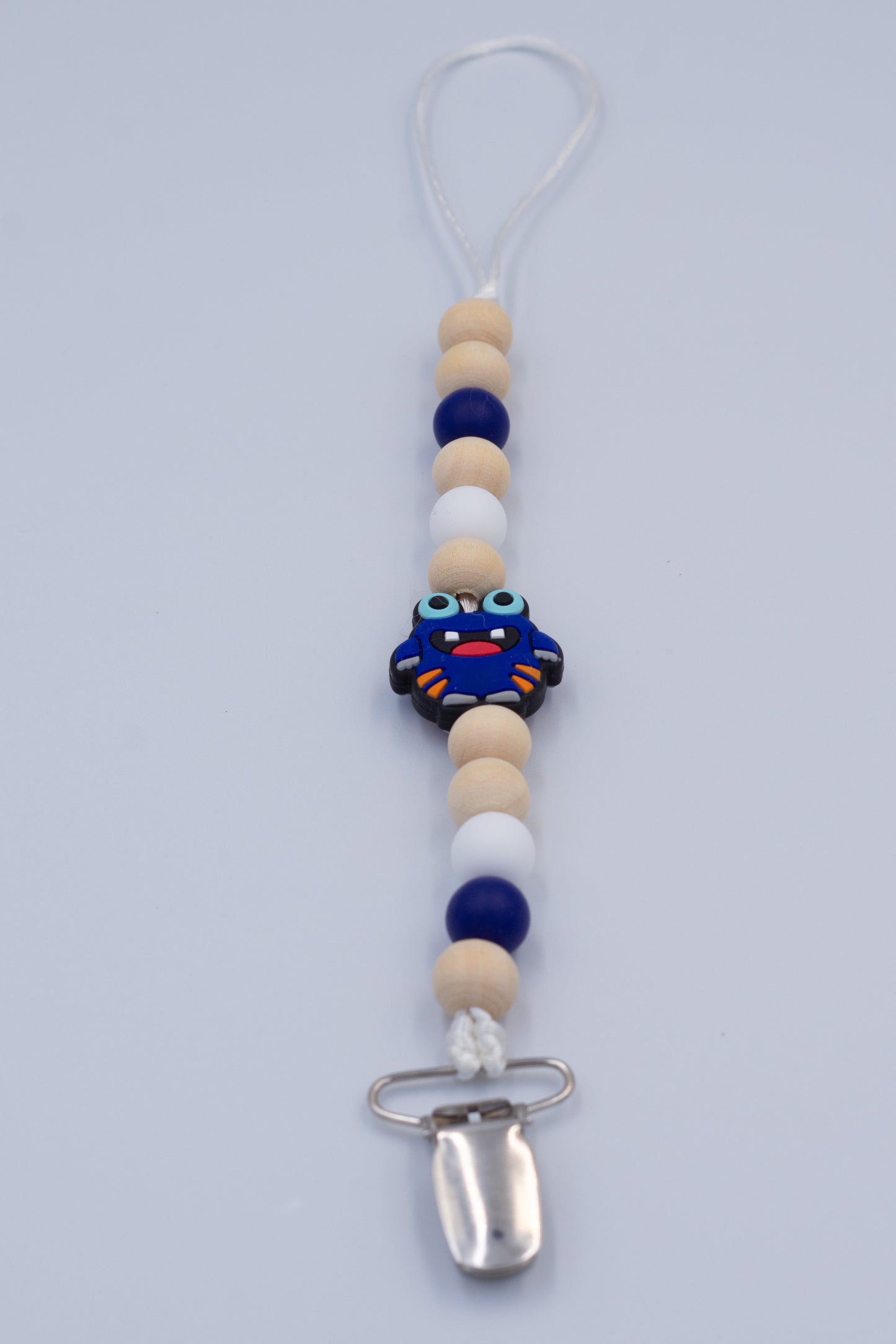 Blue Monster Teething Dummy Clip
