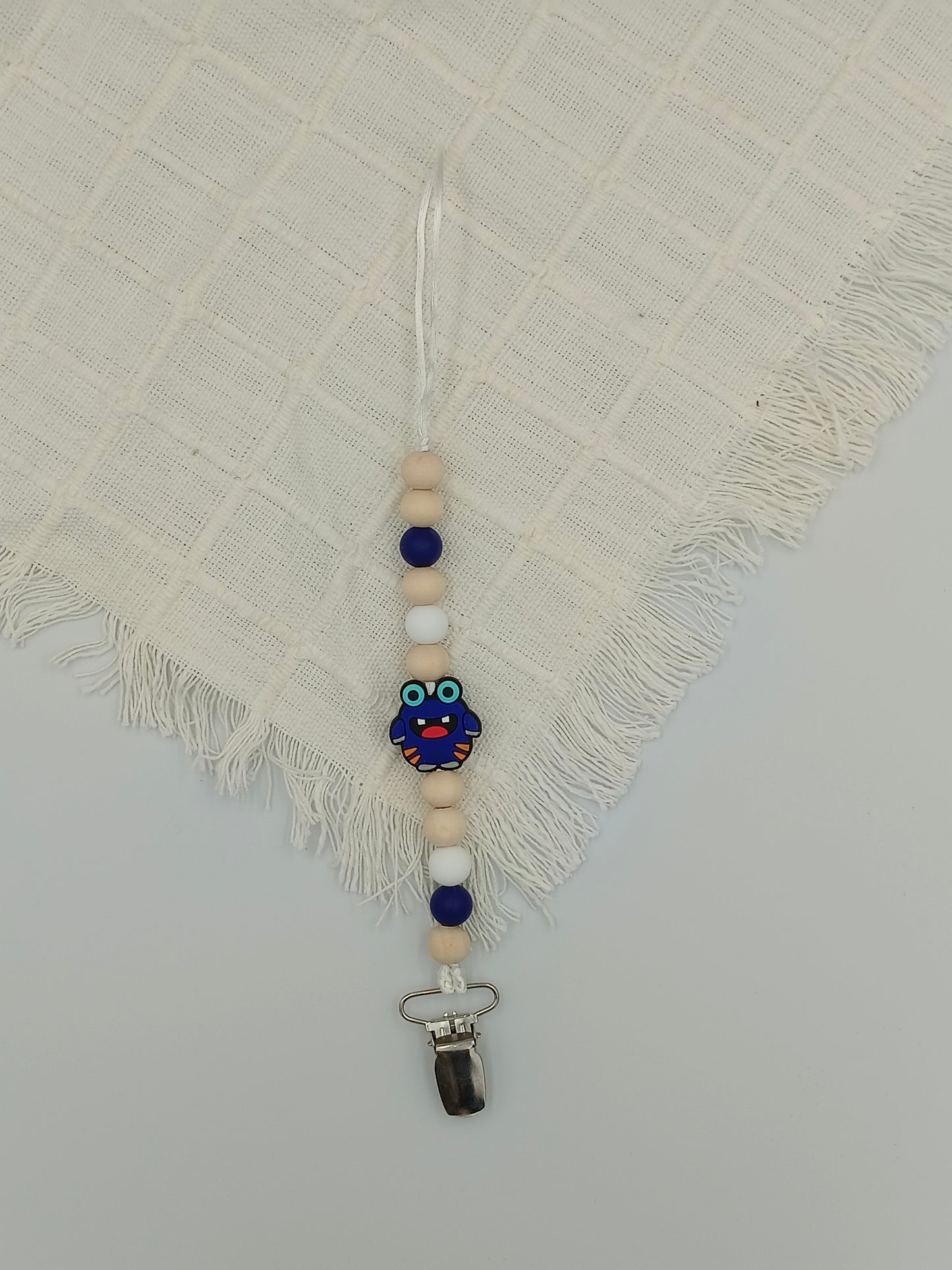 Blue Monster Teething Dummy Clip