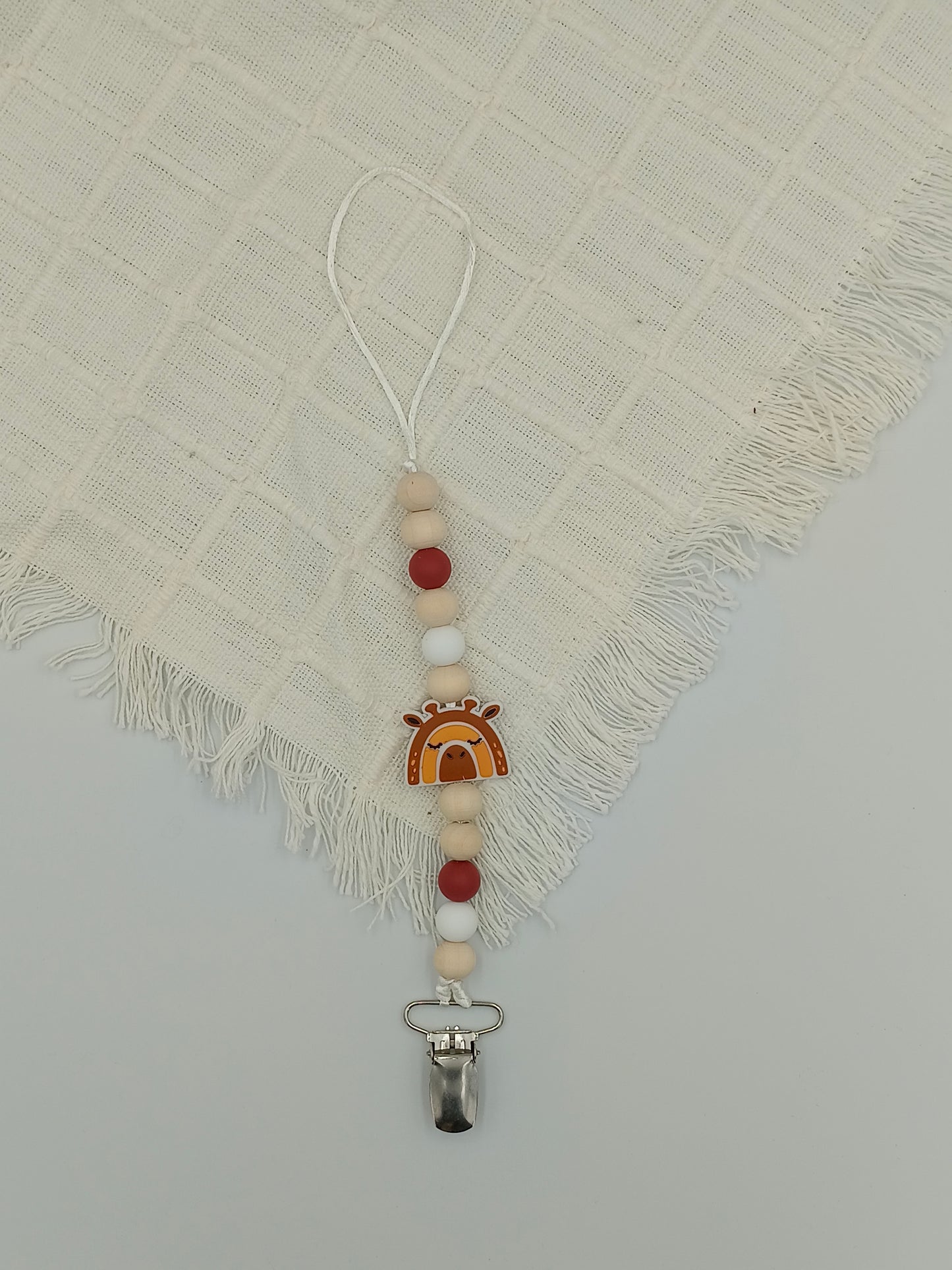 Rainbow Giraffe Teething Dummy Clip
