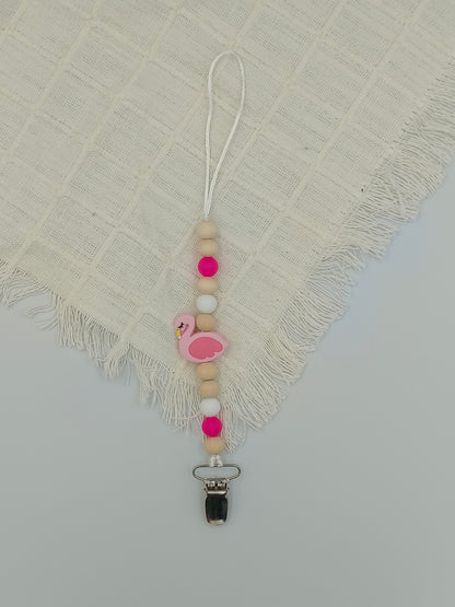 Flamingo Teething Dummy Clip